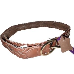 LASCANA Brown Braided Leather Belt‎ Gold Tone Buckle Women's Size M